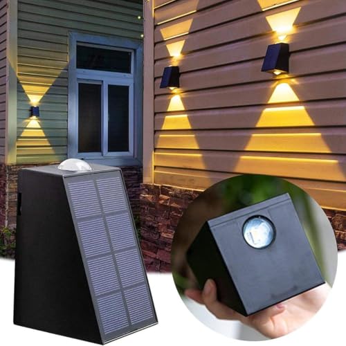 kh Solar Outdoor Lights Up and Down 2 LED Outdoor Lamp Solar Path Wall Lights, Waterproof Patio Wall Light, Exterior Lights for House Garage Garden (Warm White) (1 Piece) - Image 2