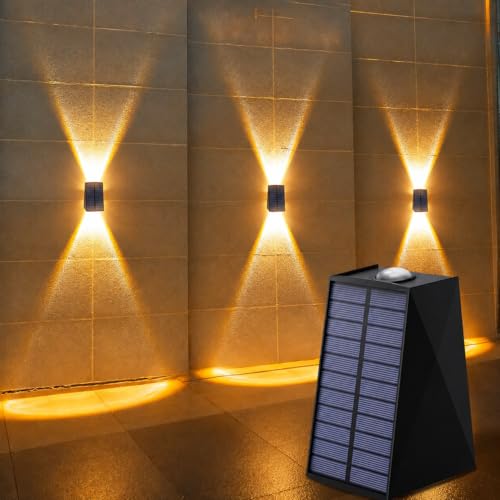 kh Solar Outdoor Lights Up and Down 2 LED Outdoor Lamp Solar Path Wall Lights, Waterproof Patio Wall Light, Exterior Lights for House Garage Garden (Warm White) (1 Piece) - Image 1