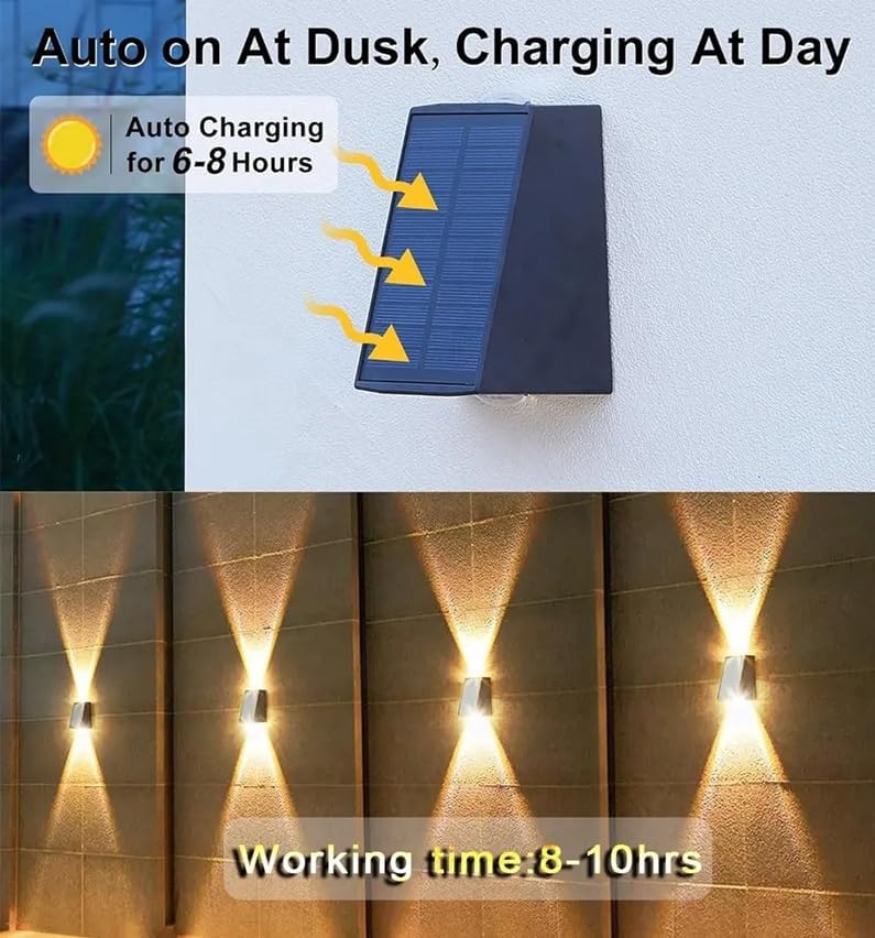 kh Solar Outdoor Lights Up and Down 2 LED Outdoor Lamp Solar Path Wall Lights, Waterproof Patio Wall Light, Exterior Lights for House Garage Garden (Warm White) (1 Piece) - Image 5