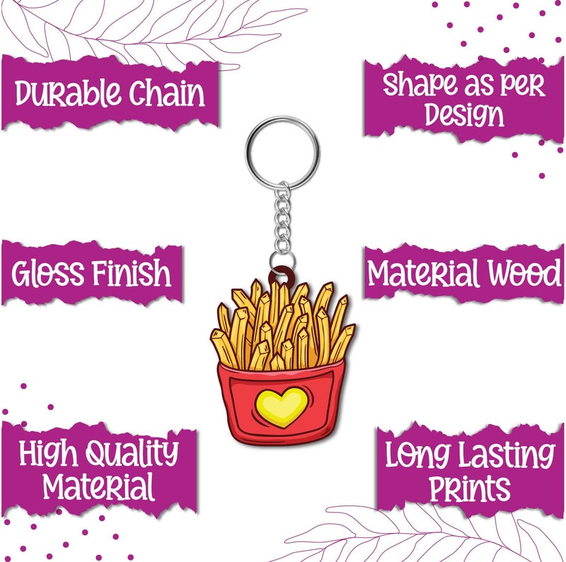 Bhai Please Fries Wooden Keychain for Car, Bike, Office, Home (Pack of 1) Multicolour Key Chain with Ring | Gift for Men, Women, Girls, Boys, Him and Her - Image 5