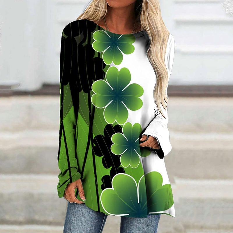 cheekyglo St Patricks Day Sweatshirts for Women Loose Long Sleeve Shirts Shamrock Print Blouse Saint Patricks Day Pullover Tops - Image 2