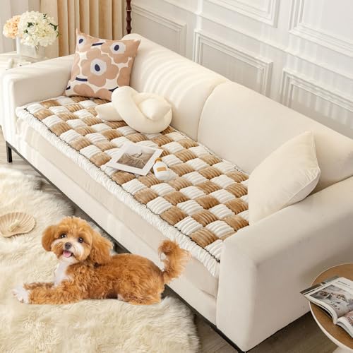 VC Life VClife Pet Couch Cover Non Slip Sofa Cover for 2 Cushion Couch Sofa Pet Friendly Furniture Protector for Dogs, Washable Fluffy Sofa Cushion Covers for Living Room Bedroom, Gray, 23.6" x 51" - Image 1