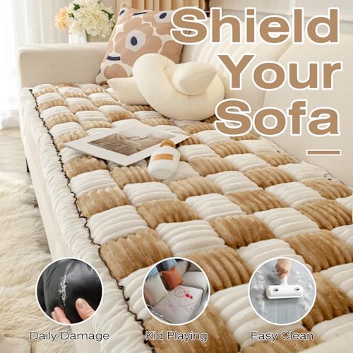 VC Life VClife Pet Couch Cover Non Slip Sofa Cover for 2 Cushion Couch Sofa Pet Friendly Furniture Protector for Dogs, Washable Fluffy Sofa Cushion Covers for Living Room Bedroom, Gray, 23.6" x 51" - Image 4