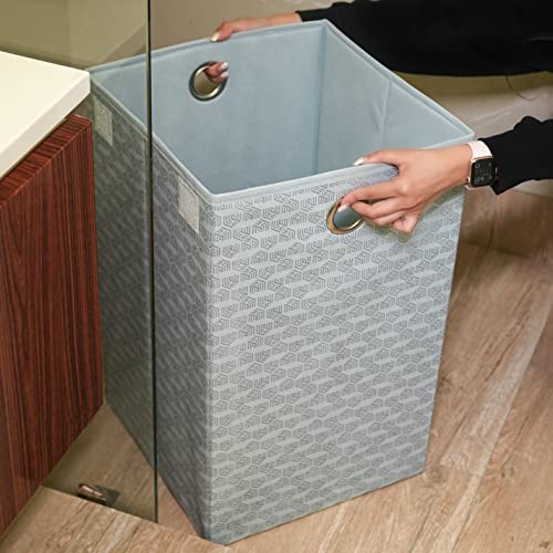 Homestrap Printed Non-Woven Laundry Basket with Lid and Handle – 75L Foldable Cloth Storage Hamper for Clothes, Towels, Toys, Shoes | Collapsible Organizer for Bedroom, Bathroom & More (Grey) - Image 4