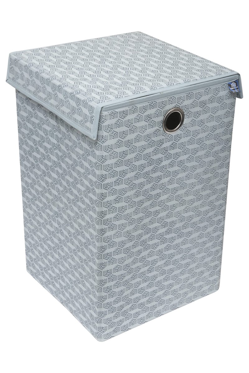 Homestrap Printed Non-Woven Laundry Basket with Lid and Handle – 75L Foldable Cloth Storage Hamper for Clothes, Towels, Toys, Shoes | Collapsible Organizer for Bedroom, Bathroom & More (Grey) - Image 3
