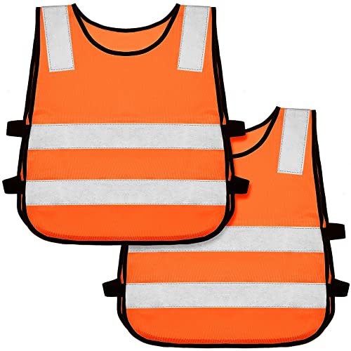 Geyoga 2 Pieces Kids Reflective Vest Child Safety Visibility Vest for Boys Girls Cycling Skiing Runner (Orange) - Image 1