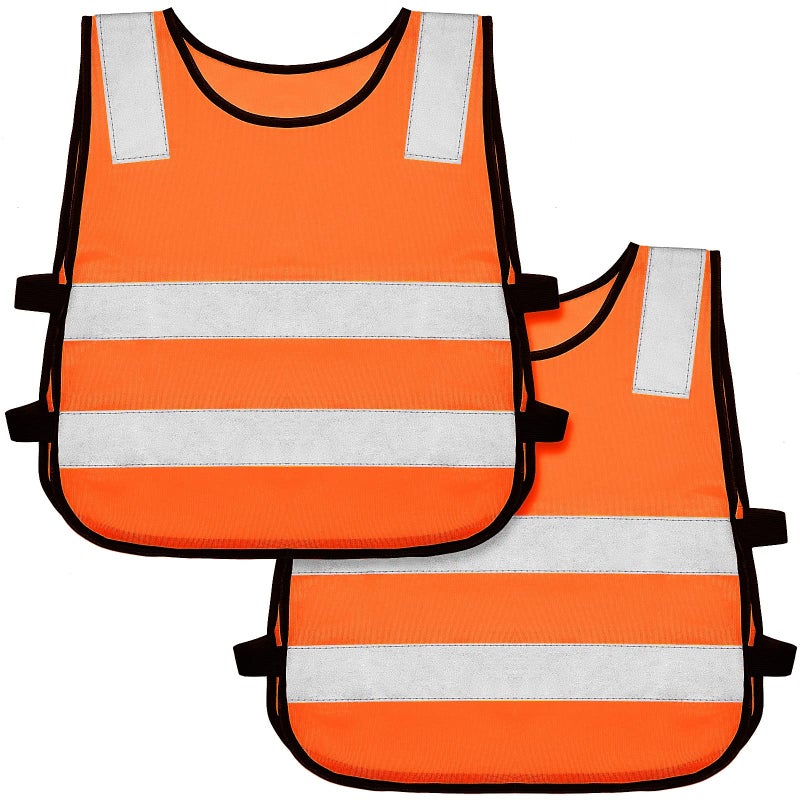Geyoga 2 Pieces Kids Reflective Vest Child Safety Visibility Vest for Boys Girls Cycling Skiing Runner (Orange) - Image 2