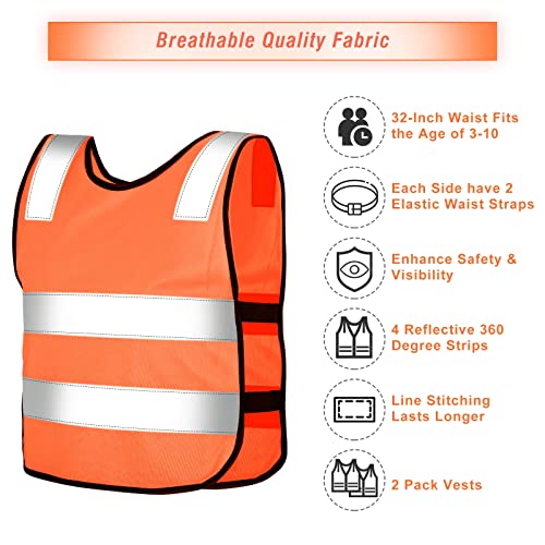 Geyoga 2 Pieces Kids Reflective Vest Child Safety Visibility Vest for Boys Girls Cycling Skiing Runner (Orange) - Image 4