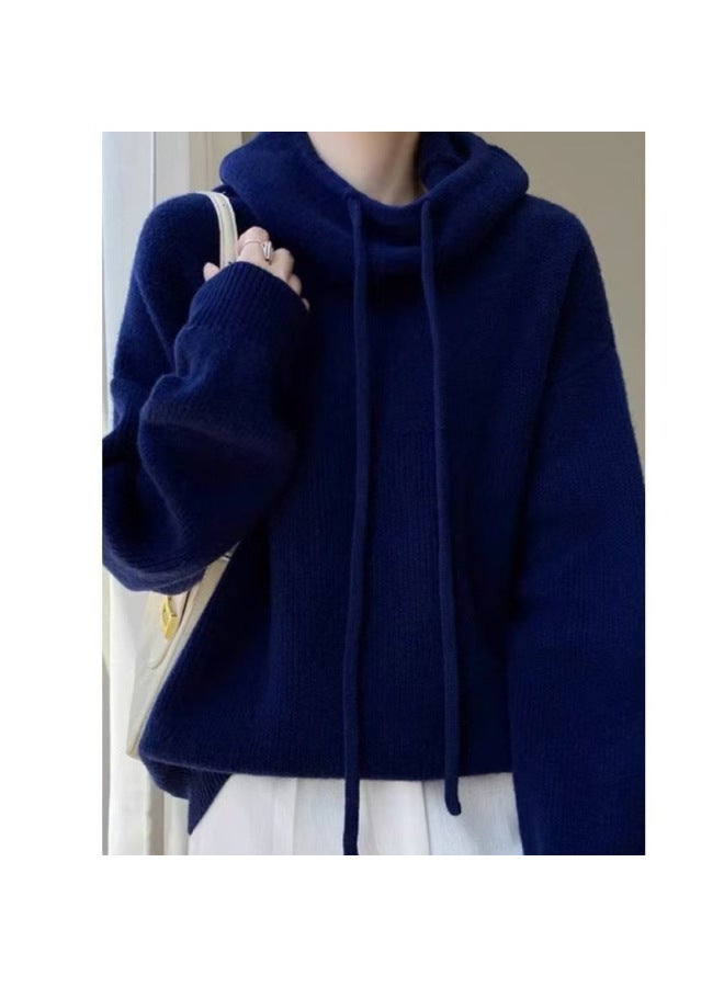 Women's Clothing  Lazy Wind Loose Solid Color Hooded Base Long Sleeve Knitted Sweater A Generation Of Hair