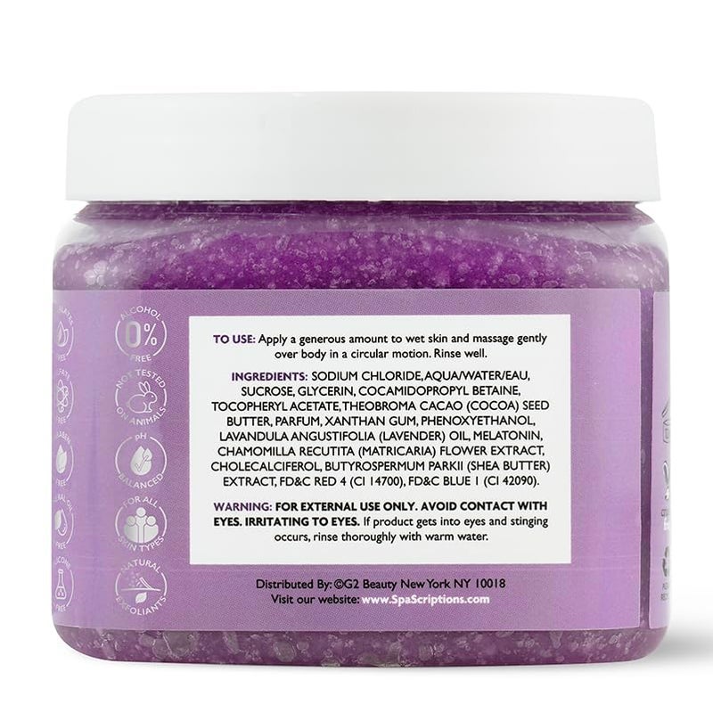 Spascriptions Lavender & Melatonin Calming Body Scrub with Chamomile For a Calmer & Softer-Looking Skin, Made to Smooth Exfoliate & REplenish the Skin, 21 oz. - Image 2