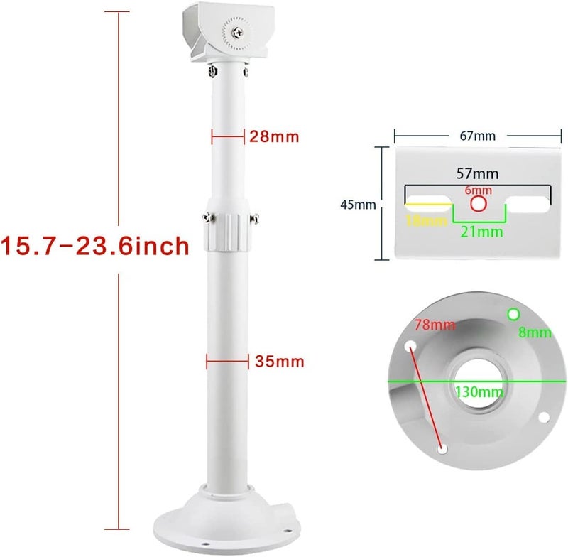 Bectro 360° Adjustable Metal Mount Bracket for CCTV, Dome & Bullet Cameras | Extendable 12–24” Tilt Arm for Projector, DSLR – Wall, Ceiling, Tabletop Use (White) - Image 2