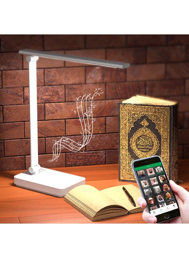 إيكوانتو مصباح طاولة LED مع سماعة قرآن إيكوانتو SQ-905، بلوتوث، شحن لاسلكي للهاتف، إضاءة باللمس، تلاوة القرآن كاملة، ذاكرة 16 جيجابايت، بطارية قابلة لإعادة الشحن مع ريموت كنترول - Image 1