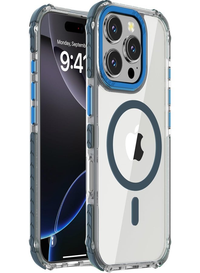 DEERLAMN Strong Magnetic Case for iPhone 16 Pro 6.3-Inch,[Compatible with Magsafe] Clear Slim Shockproof Protective Phone Cover for Women Men-Transparent+Blue - Image 1