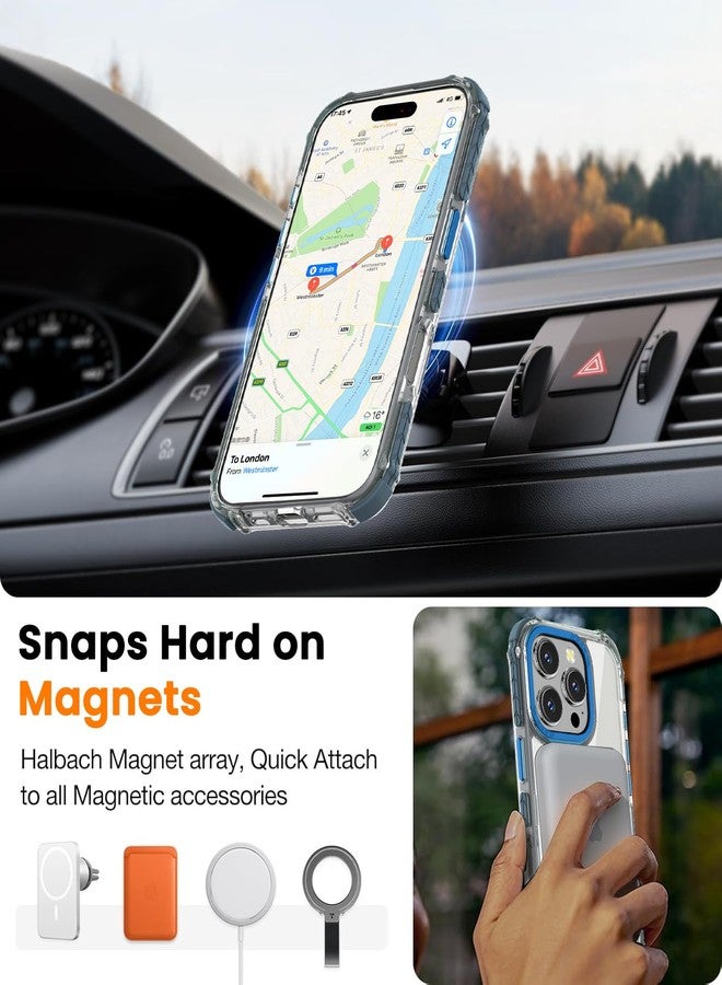 DEERLAMN Strong Magnetic Case for iPhone 16 Pro 6.3-Inch,[Compatible with Magsafe] Clear Slim Shockproof Protective Phone Cover for Women Men-Transparent+Blue - Image 5