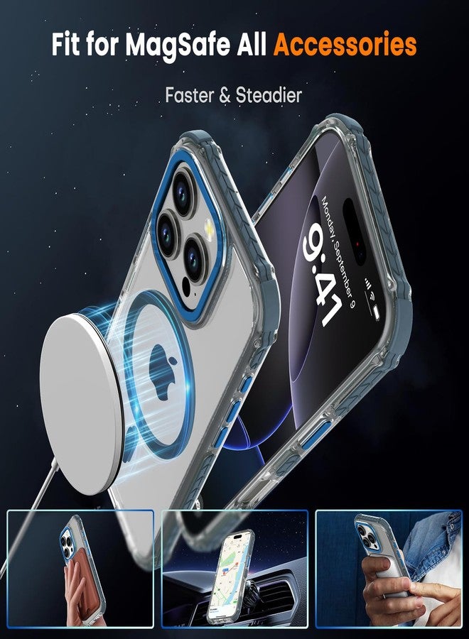 DEERLAMN Strong Magnetic Case for iPhone 16 Pro 6.3-Inch,[Compatible with Magsafe] Clear Slim Shockproof Protective Phone Cover for Women Men-Transparent+Blue - Image 4