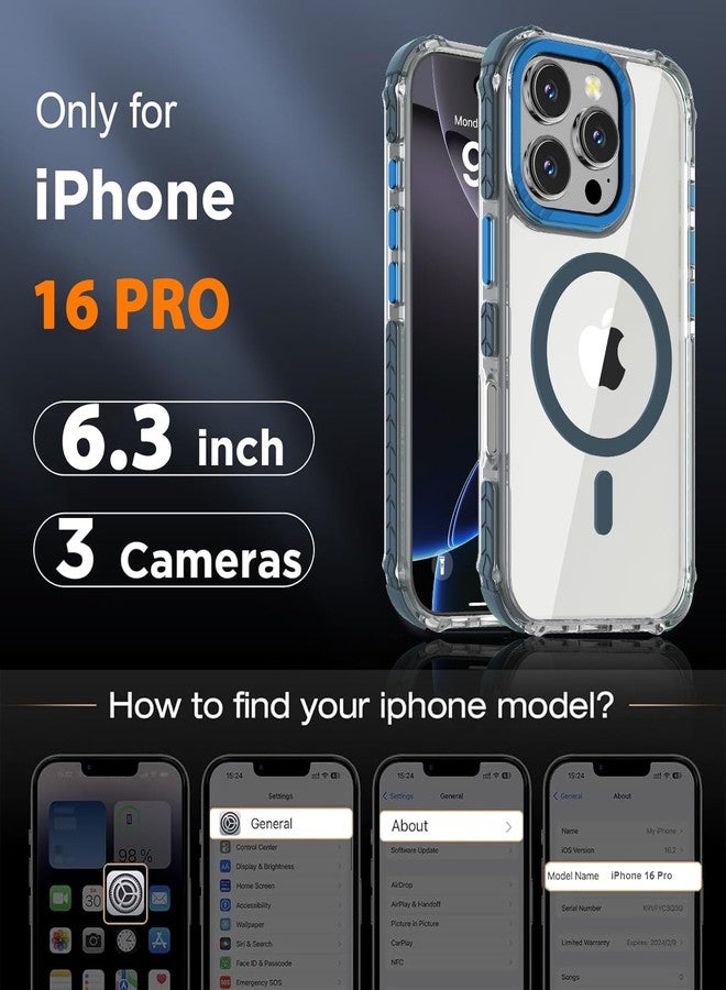 DEERLAMN Strong Magnetic Case for iPhone 16 Pro 6.3-Inch,[Compatible with Magsafe] Clear Slim Shockproof Protective Phone Cover for Women Men-Transparent+Blue - Image 2