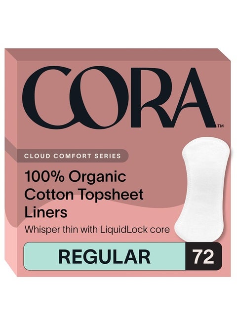 Period Regular Liners | 100% Organic Cotton Topsheet | Ultra Thin, Quick Absorbency | Hypoallergenic | Dermatologically Tested | Unscented, No Wings (72 Liners)
