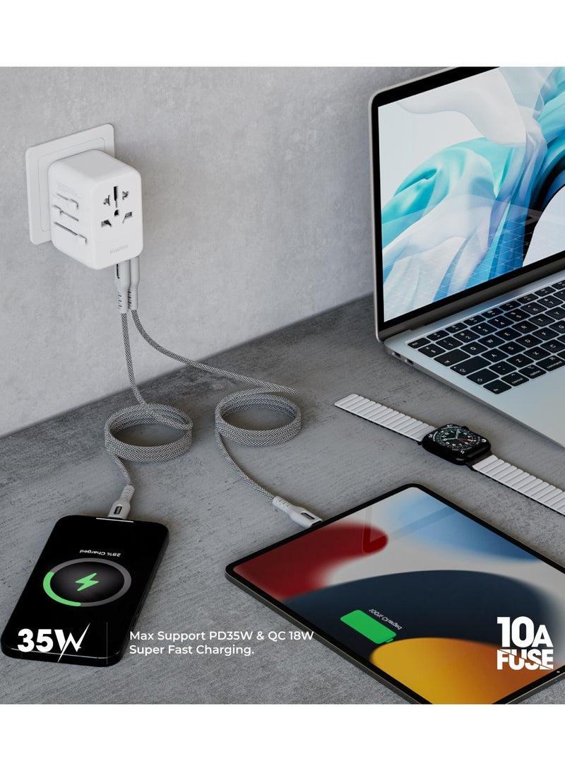 blupebble Passport 5 GaN III World Travel Adapter | 35W QC 3.0 Fast Charger with 3 USB-C & 2 USB-A | Universal Plug for USA, UK, EU, AU | Compatible with iPhone, Laptop, Tablets  - Image 5
