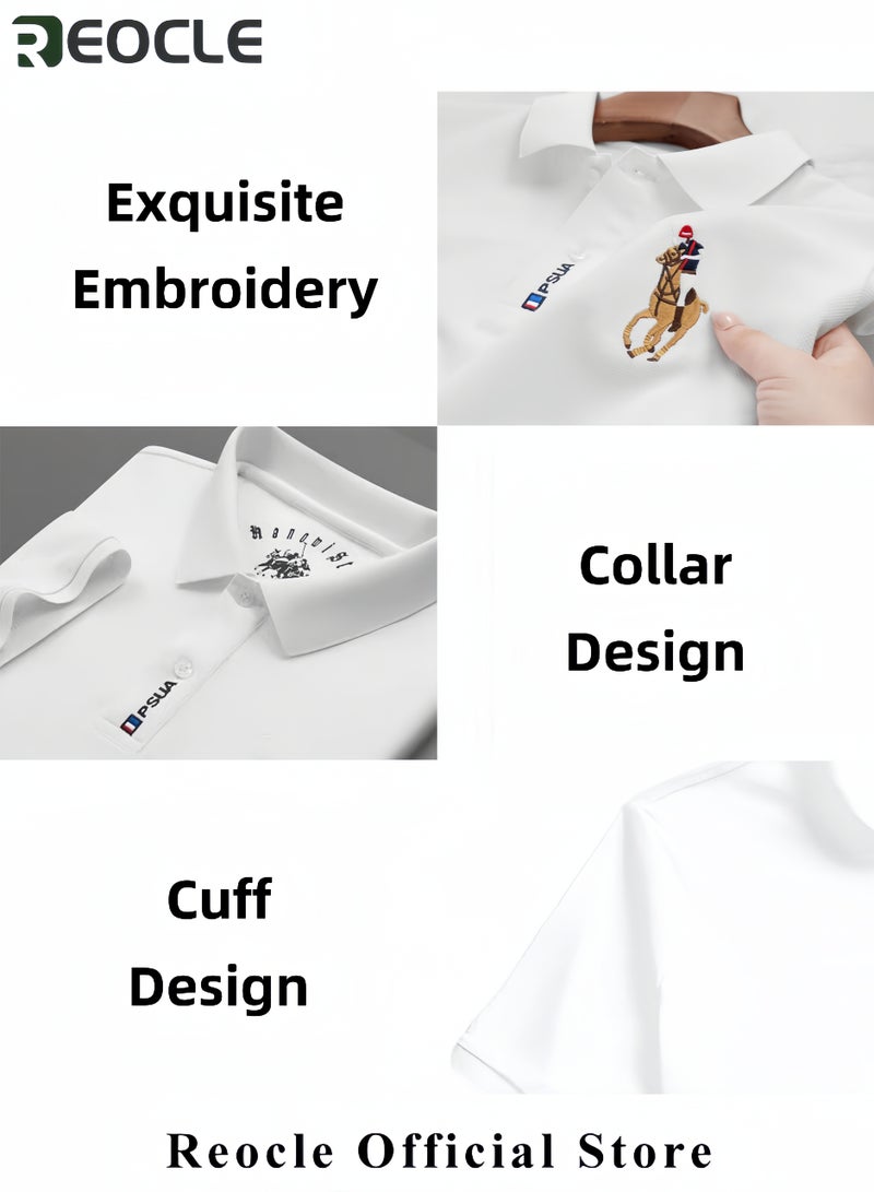 ريوكل قميص بولو رجالي مطرّز قميص كاجوال للأعمال بأكمام قصيرة قمصان غولف مزودة بأزرار - Image 5
