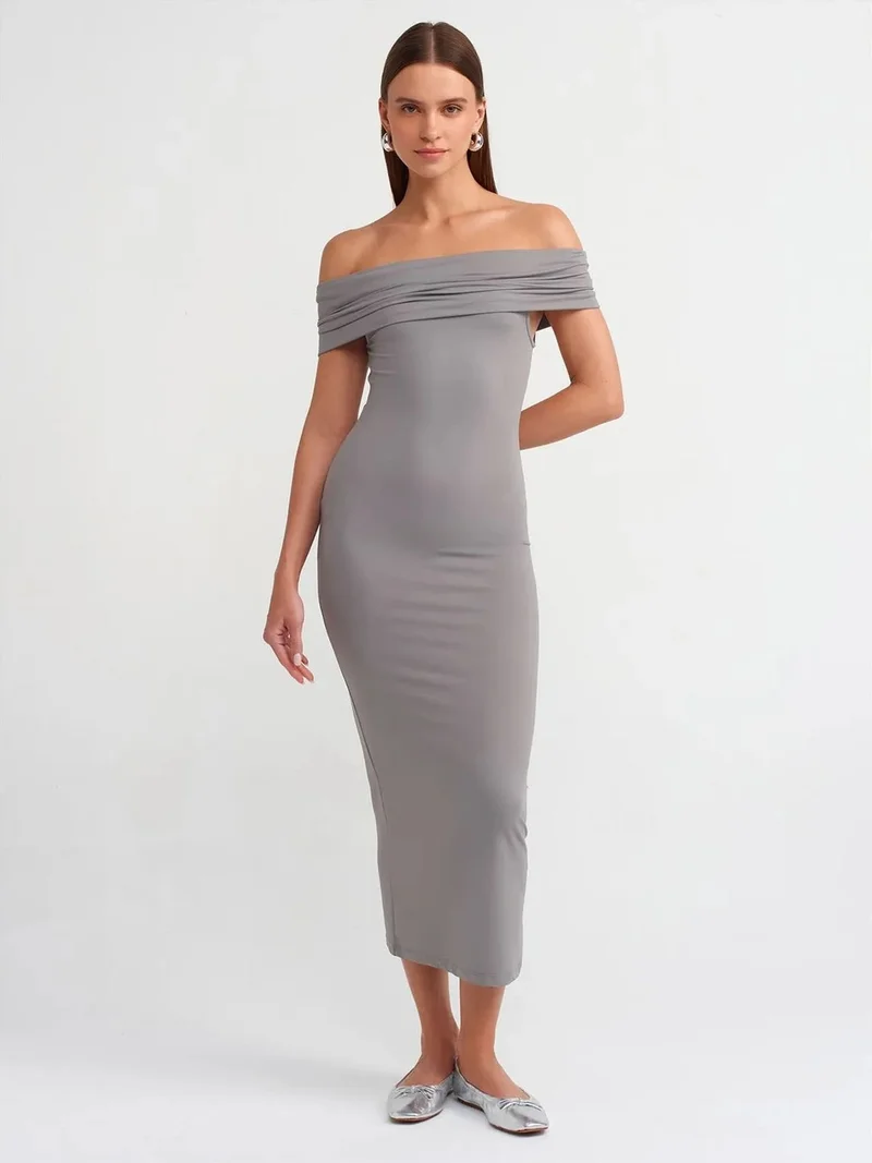 ديلفين Dilvin Off-Shoulder Bodycon Midi Dress