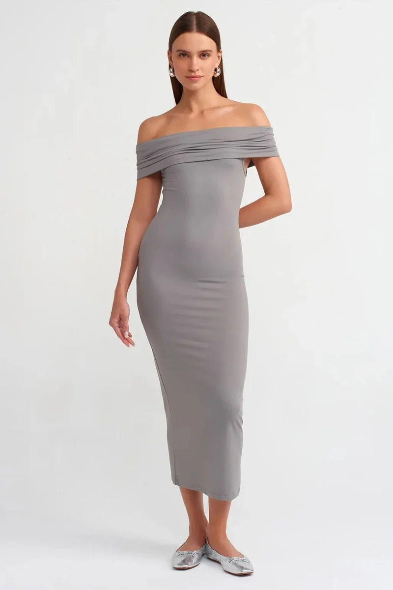 ديلفين DILVIN Off-Shoulder Bodycon Midi Dress