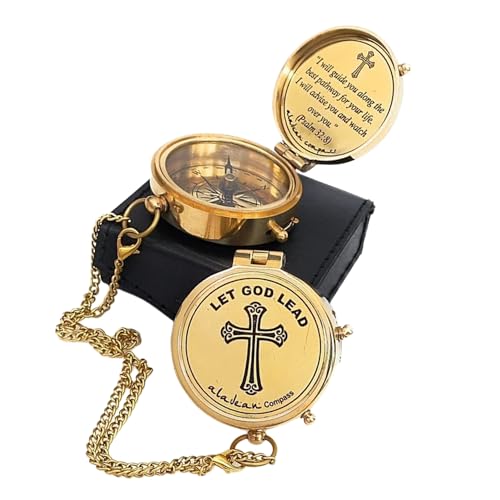 ALADEAN Divine Path Engraved Compass I Will Guide You Psalm 328 Quote Inspirational Gifts for Men Women Uplifting Spiritual Heavenly Faith Gift Boys Girls Let God Lead - Image 1