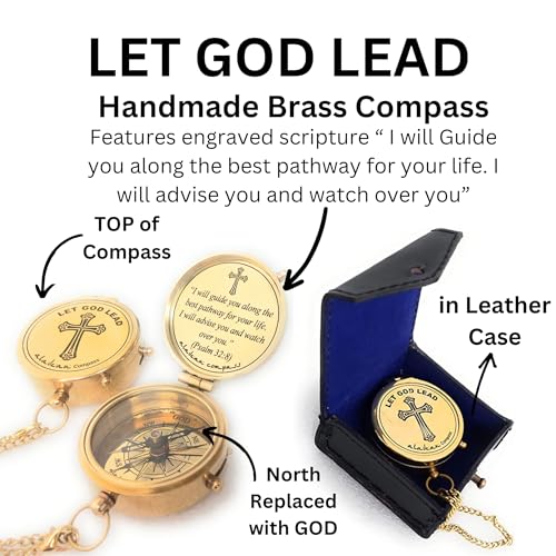 ALADEAN Divine Path Engraved Compass I Will Guide You Psalm 328 Quote Inspirational Gifts for Men Women Uplifting Spiritual Heavenly Faith Gift Boys Girls Let God Lead - Image 3