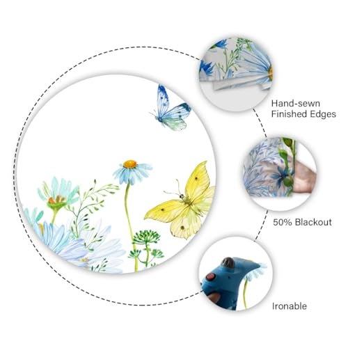 TQFZP Spring Watercolor Flowers Kitchen Curtains Short and Valance Set Daisies Butterflies Wildflowers Blue Fabric Curtain Drapes Cafe Curtains Valance for Home Decor - Image 3