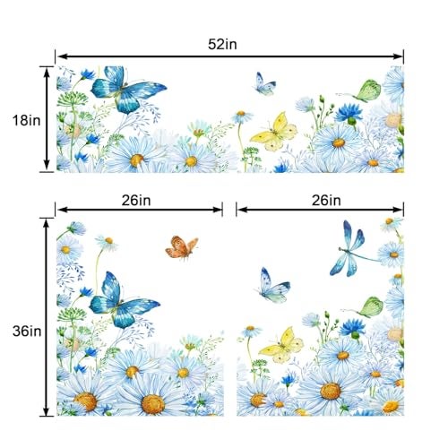 TQFZP Spring Watercolor Flowers Kitchen Curtains Short and Valance Set Daisies Butterflies Wildflowers Blue Fabric Curtain Drapes Cafe Curtains Valance for Home Decor - Image 2