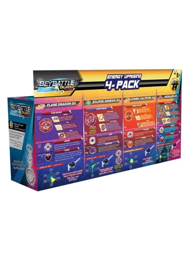 TAKARA TOMY Beyblade Burst BS5 Energy Uprising 4-Pack Set | Original Takara Tomy GT Layer Beyblades with Launchers | Cosmic Valtryek, Achilles, Flare Dragon & Eclipse Genesis | Ages 8+ - Image 2