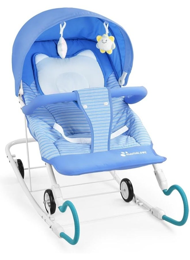 Mamalove Mamalove Adjustable Rocking & Rolling Chair for Toddlers and Preschoolers – Ergonomic Seat with Headrest, Footrest & Dual Spring Safety | Lightweight & Comfortable, (Blue with canopy)  - Image 1