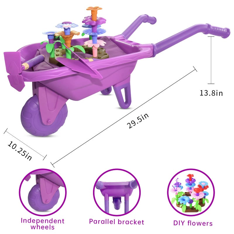 Qtioucp 16Pcs Kids Gardening Tools Outdoor Toys Set Backyard Play with 93 PCS DIY Flower Garden Building Preschool Activities Purple - Image 3