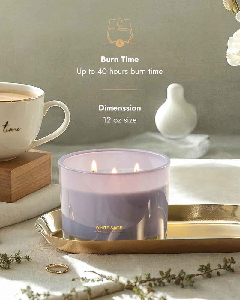 96NORTH Luxury White Sage Candle | Large 3 Wick Jar Candle | Up to 50 Hours Burning Time | 100% Natural Soy Wax | Relaxing Aromatherapy Aesthetic Candles | Housewarming Gift for Men and Women - Image 3