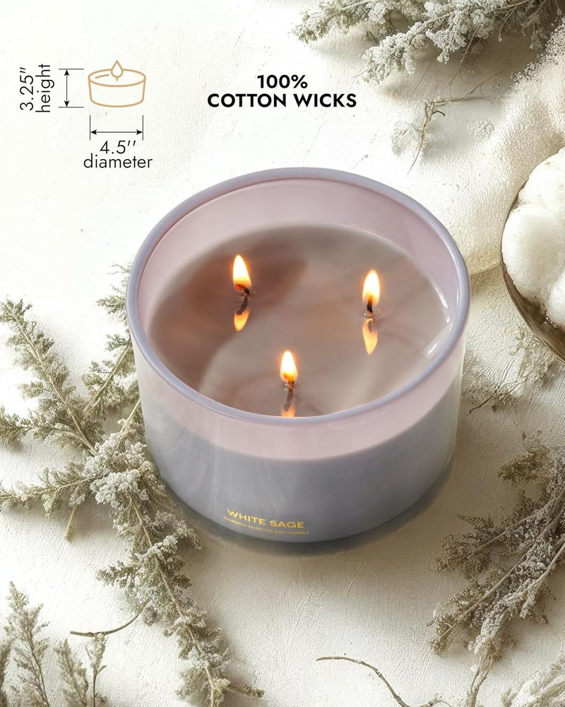 96NORTH Luxury White Sage Candle | Large 3 Wick Jar Candle | Up to 50 Hours Burning Time | 100% Natural Soy Wax | Relaxing Aromatherapy Aesthetic Candles | Housewarming Gift for Men and Women - Image 5