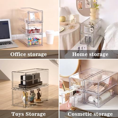 MANO 2Pack Clear Fridge Drawers Pull Out Stackable Refrigerator Drawer Organizer Bins Pantry Storage Box Plastic Food Containers for Kitchen Bathroom Office Closet(X-Small) - Image 4