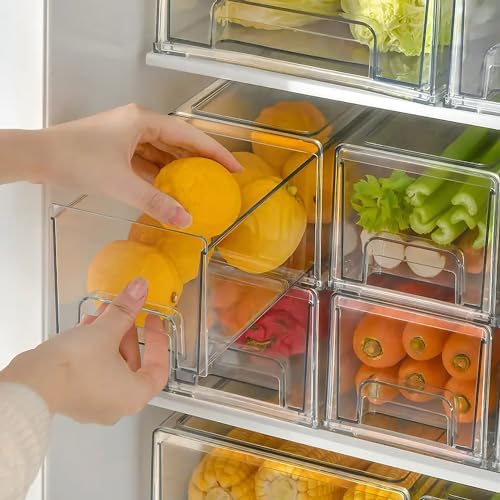 MANO 2Pack Clear Fridge Drawers Pull Out Stackable Refrigerator Drawer Organizer Bins Pantry Storage Box Plastic Food Containers for Kitchen Bathroom Office Closet(X-Small) - Image 2