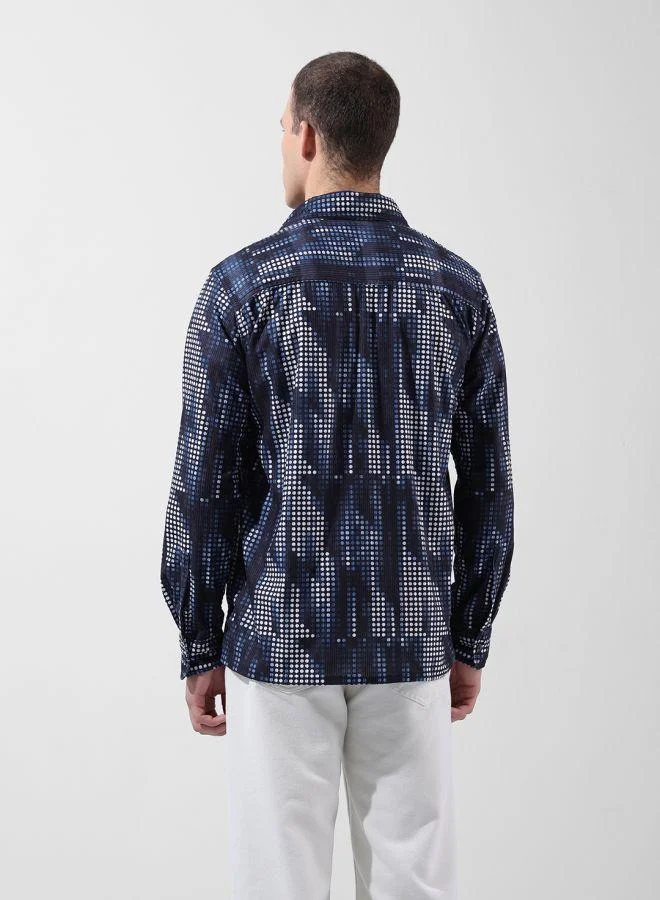 ذا انديان كراج كو Men Regular Fit Geometric Printed Cutaway Collar Full Sleeves Shirt