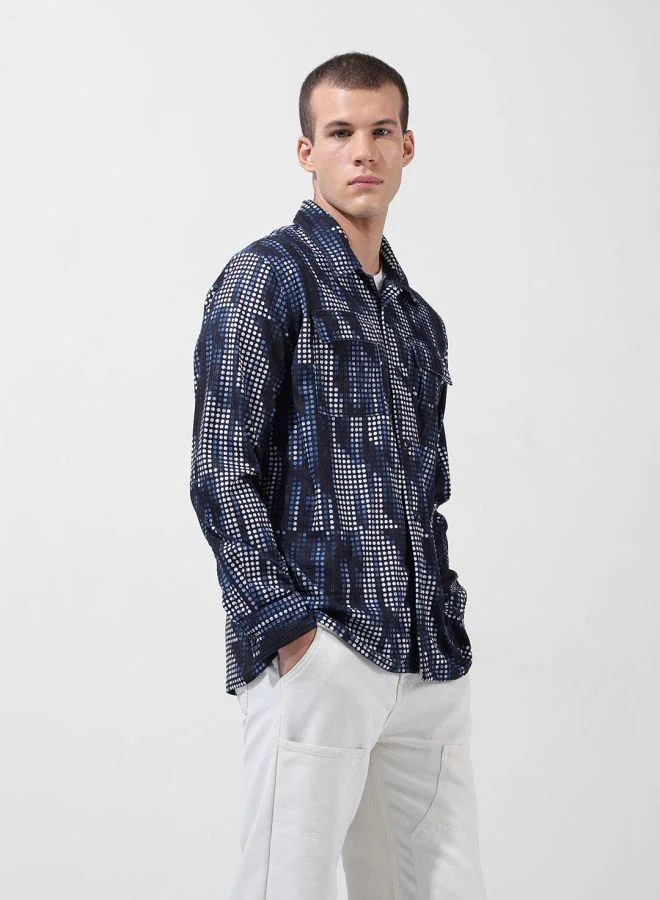 ذا انديان كراج كو Men Regular Fit Geometric Printed Cutaway Collar Full Sleeves Shirt