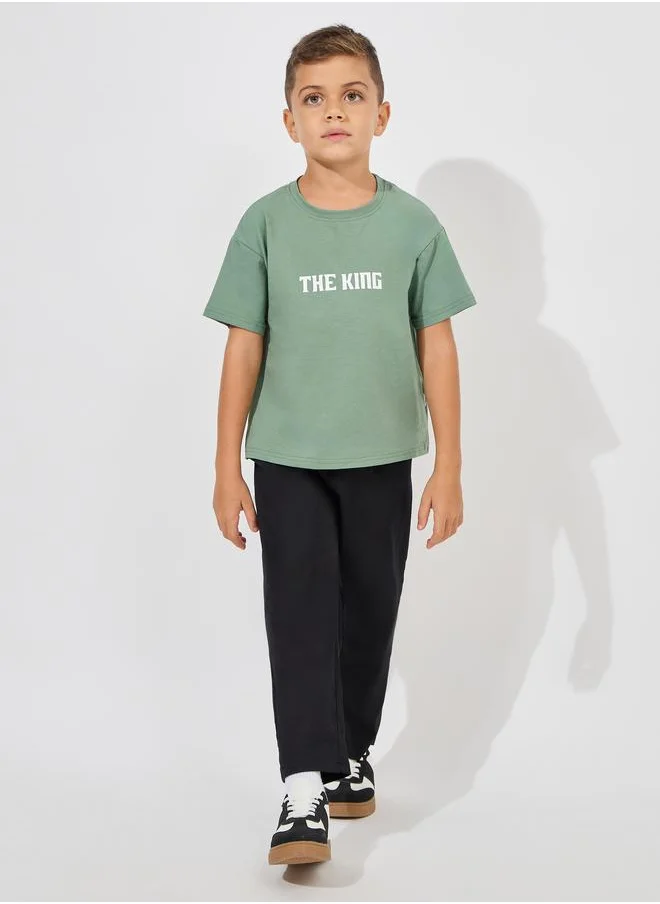 Styli Slogan Print Drop Shoulder T-Shirt
