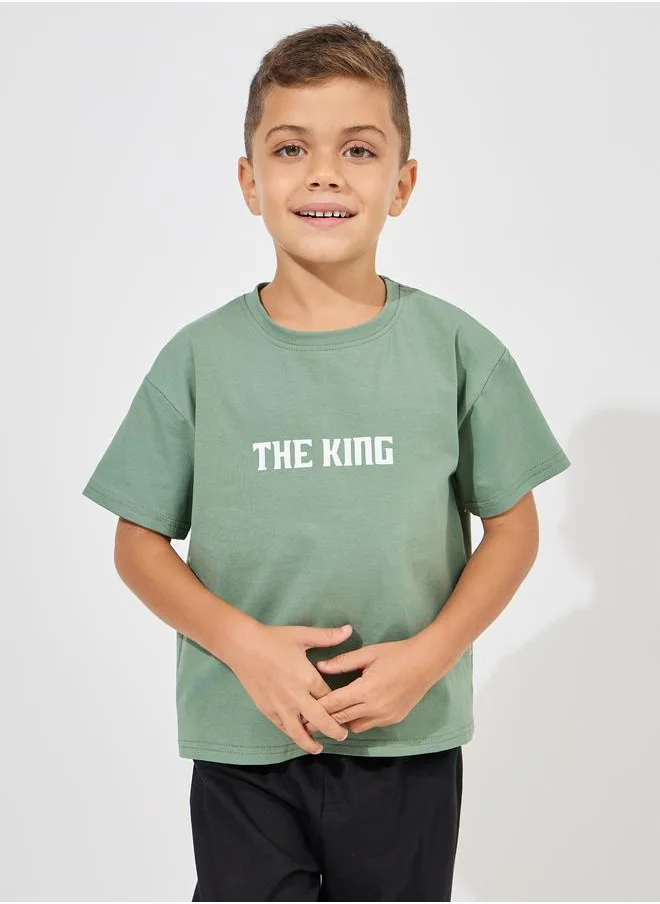 Styli Slogan Print Drop Shoulder T-Shirt