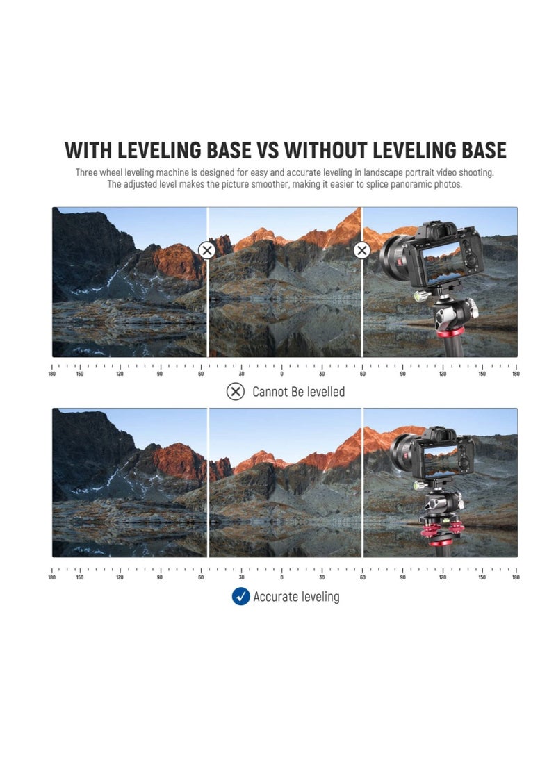 Tripod Head Leveling Base, Camera Leveler, Aluminum Alloy 3 Axis Tri Wheel Head, 3/8” Thread, with +/-5 Degree Precision Adjustment for Macro Panoramic Photography, LP64 - Image 3