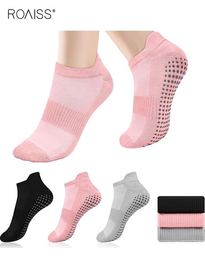 roaiss Women's 3 Pairs Anti-Slip Breathable Pilates Socks for Women Set of 3 Gradient Color Non Slip Grip Socks, Designed for Yoga Barre Hospital Use Barefoot Activities Arch Support Comfort - Image 1