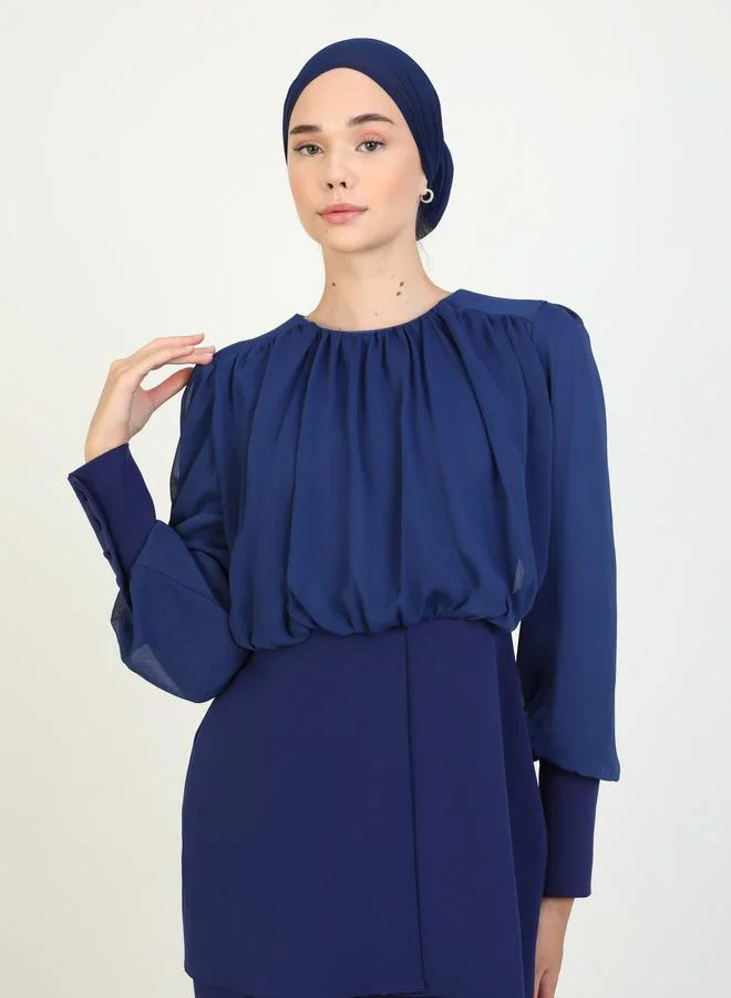 Refka by modanisa Refka by modanisa Navy Blue Bishop Sleeve Tunic with Trousers Co-Ords