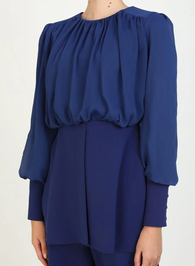 Refka by modanisa Refka by modanisa Navy Blue Bishop Sleeve Tunic with Trousers Co-Ords