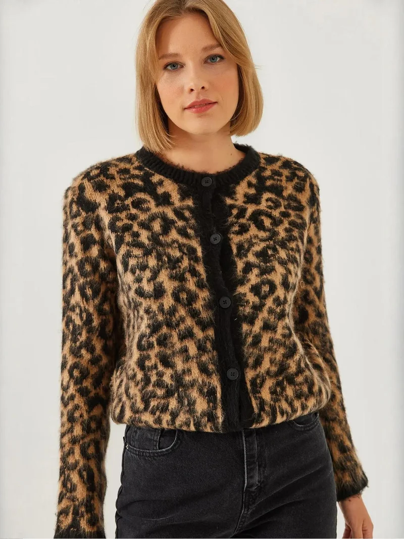 بيانكو لوتشي كارديجان محبوك سميك بنقشة الفهد