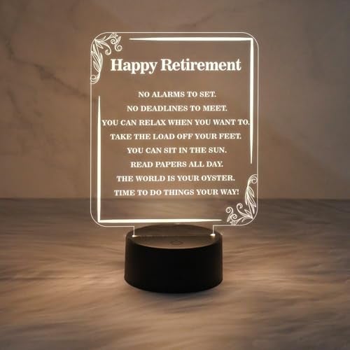 GIFTMEBAZAR Engraved Retirement Night Lamp with Warm White Light & USB Powered Gift for Retirement | Gift for Retirement Man & Women (Happy Retirement) - Image 2