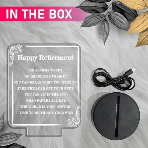 GIFTMEBAZAR Engraved Retirement Night Lamp with Warm White Light & USB Powered Gift for Retirement | Gift for Retirement Man & Women (Happy Retirement) - Image 5
