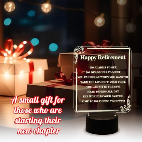 GIFTMEBAZAR Engraved Retirement Night Lamp with Warm White Light & USB Powered Gift for Retirement | Gift for Retirement Man & Women (Happy Retirement) - Image 3