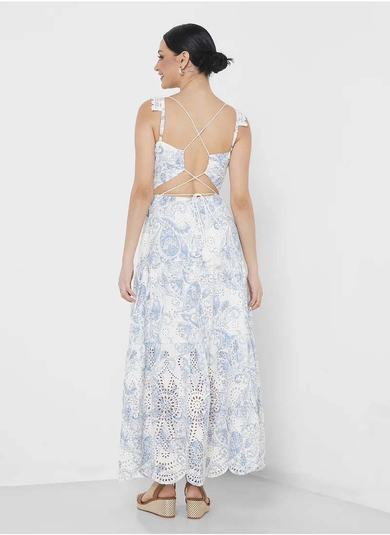 GUESS White maxi dress with embroidery