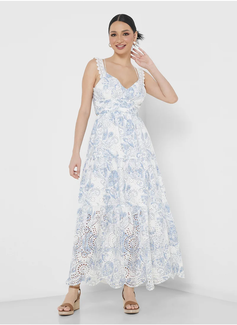 GUESS White maxi dress with embroidery